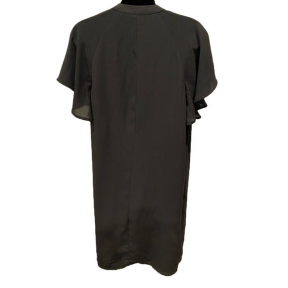 Gap Black flutter sleeve sheath dress, sheer w/liner, sz Small split v-neck neck - Picture 4 of 9